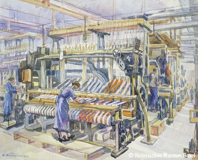 In der Seidenbandfabrik, um 1930